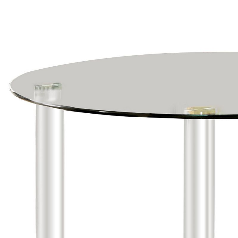 Contemporary Dining Table with Glass Top and Tubular Legs， Silver and Clear