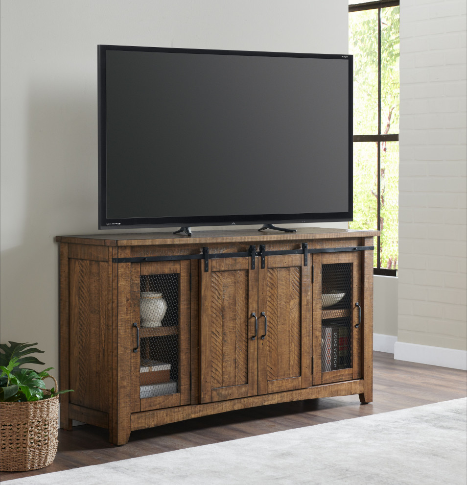 Aspen 65 inch Solid Wood Sliding Barn Door TV Stand   Farmhouse   Entertainment Centers And Tv Stands   by Martin Svensson Home  Houzz