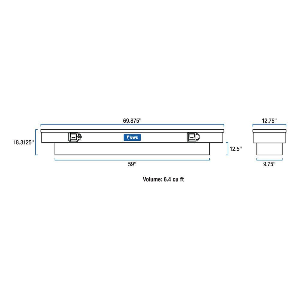 UWS 69 in. Bright Aluminum Deep Slim-Line Crossover Truck Tool Box (Heavy Packaging) TBSD-69-SL