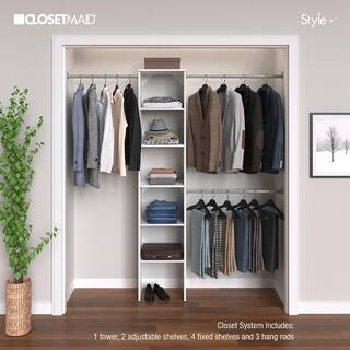 ClosetMaid Style+ 72 in. W - 113 in. W White Narrow Wood Closet System 4358