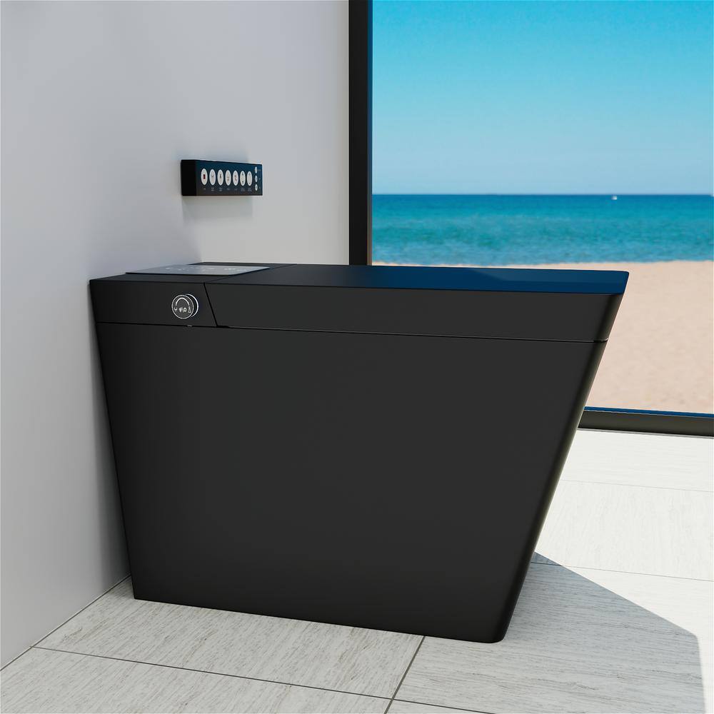 BTCSTAR Smart Toilet Bidet One-piece 0.81.2 GPF Dual Flush Square Toilet in. Matte Black Seat with Remote Panel BTCMFBTCT2005MB