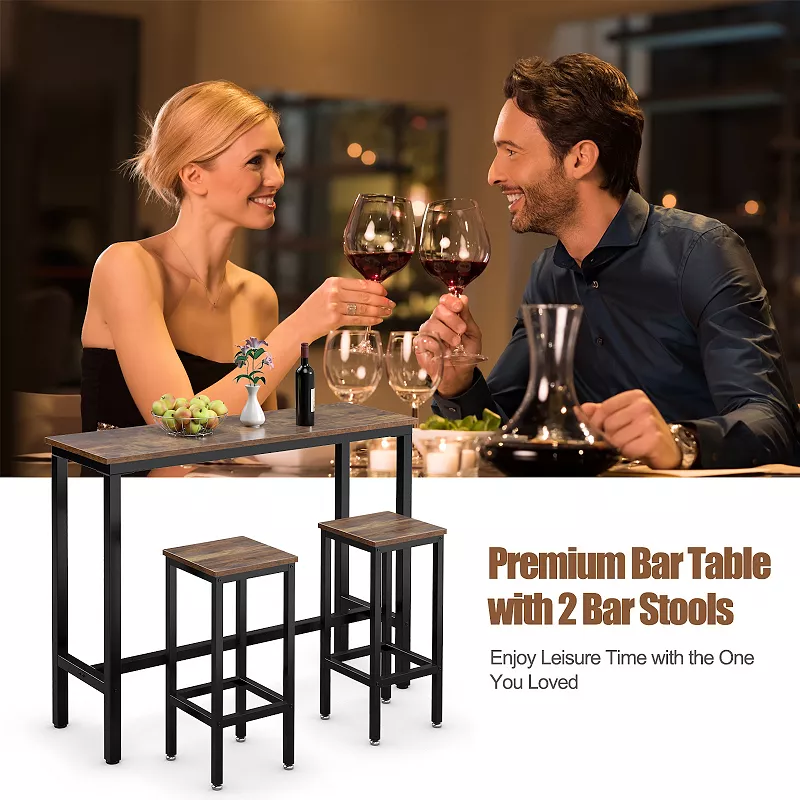 3 Pieces Counter Height Bar Furniture Set with Backless Stools-Brown