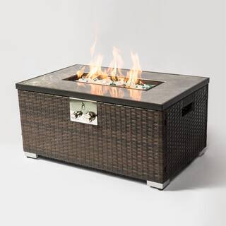 waelph Brown Wicker Fire Pit Table with Tile Tabletop P-B202200187