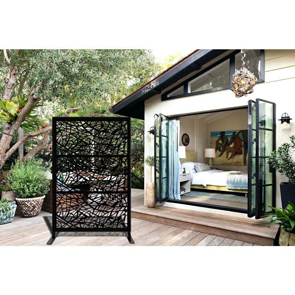 Ejoy Laser Cut Metal Privacy Garden Fence WideLine Black 24 in. x 48 in.-Piece (3-Piece Combo) MetalPanel_WideLine_Black_3pc