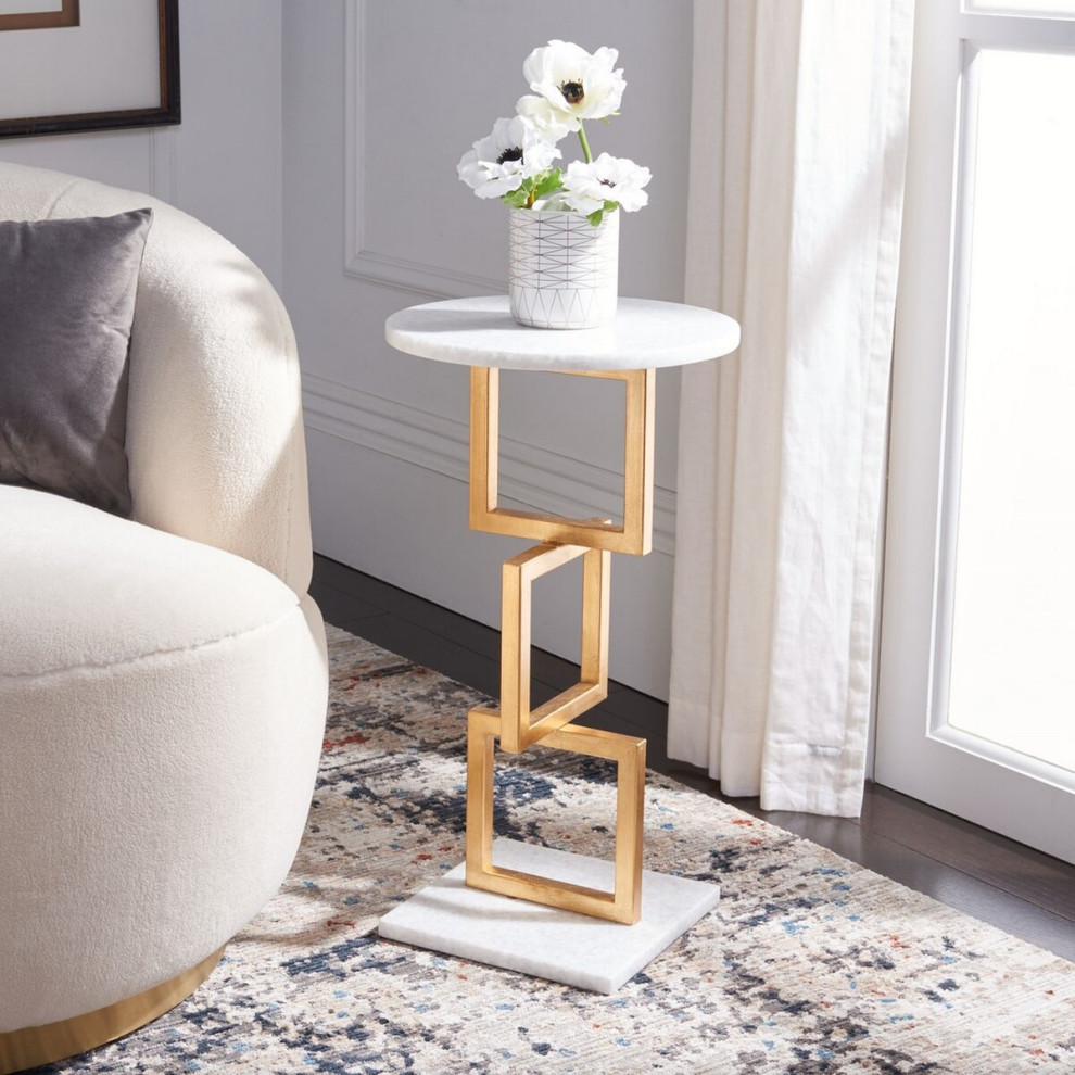 Sydney Silverleaf Accent Table Gold/White   Contemporary   Side Tables And End Tables   by Peachtree Fine Furniture  Houzz