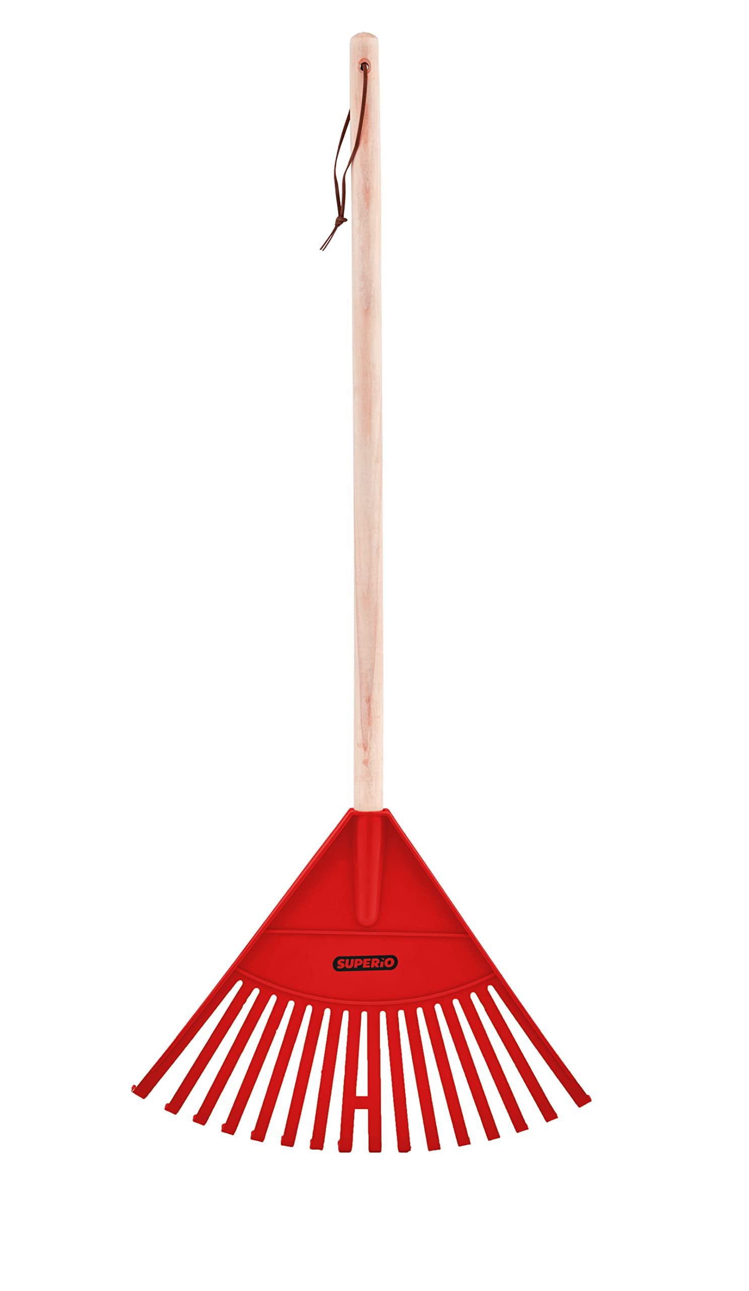 Superio Kids Rake with Hardwood Handle- Durable Plastic Red Head to Sweep Leaves in Lawn and Tidying Up The Garden – 34 “Height