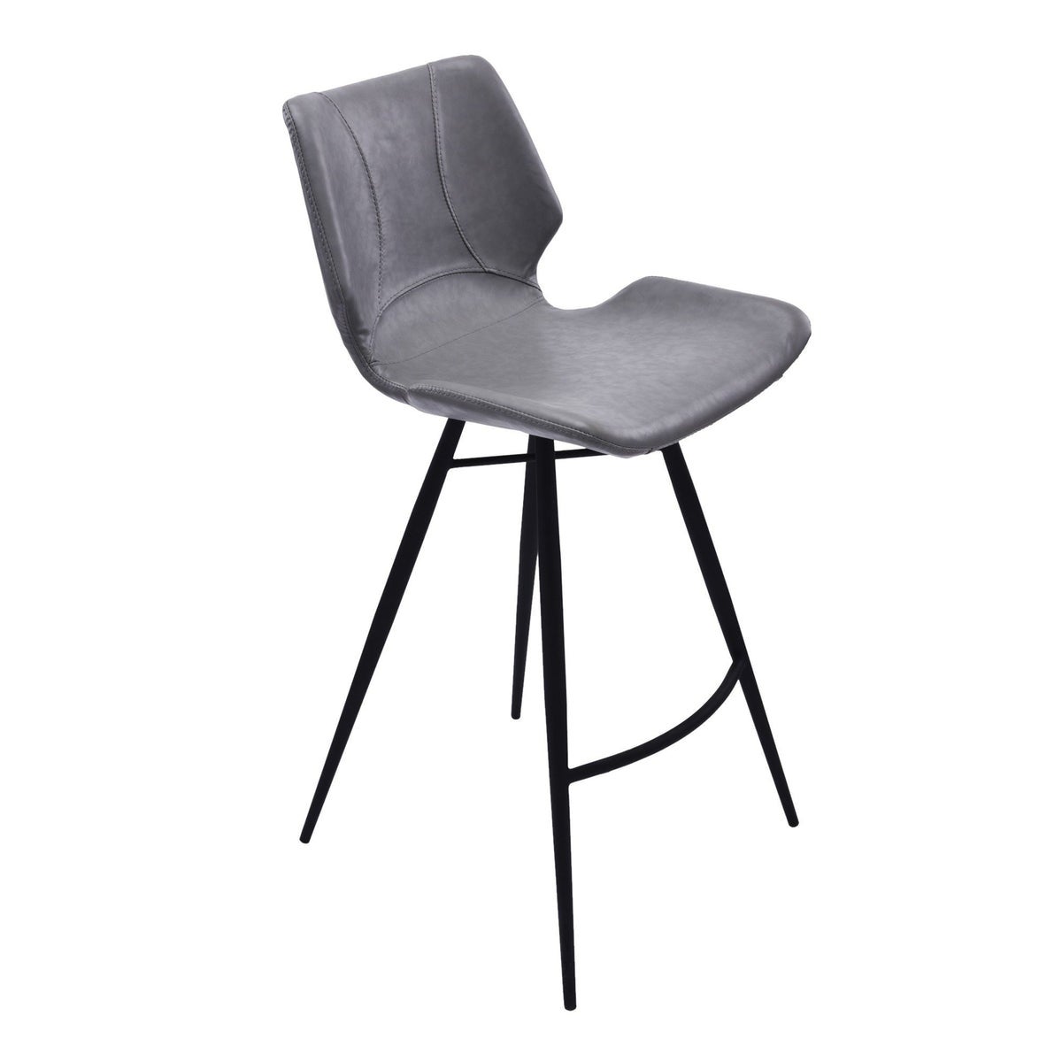 Leatherette Curved Seat Counter Height Barstool with Angled Legs， Gray - 37 H x 19 W x 17 L Inches