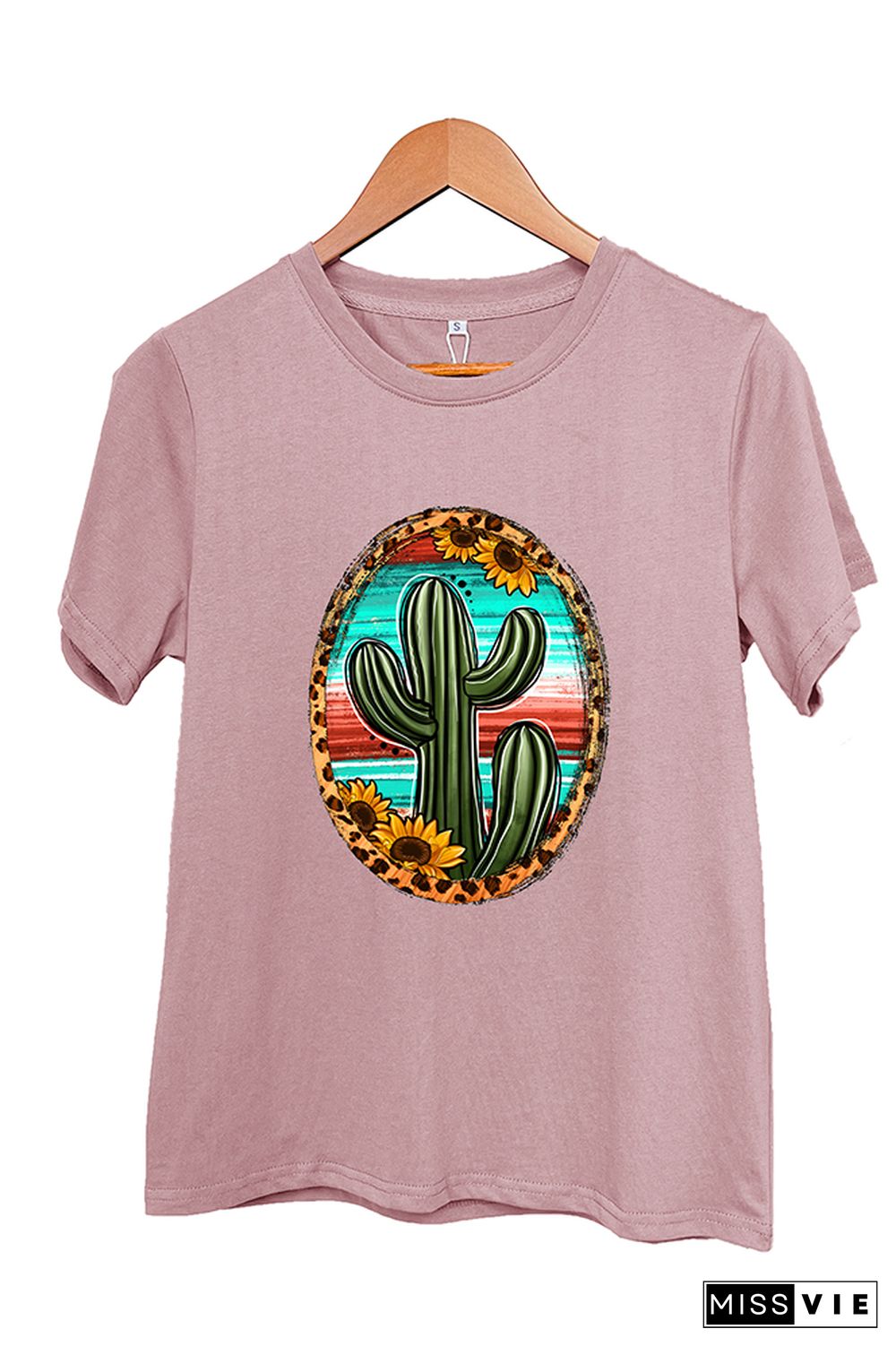 Serape And Sunflower Cactus Sleeve Graphic Tee Wholesale