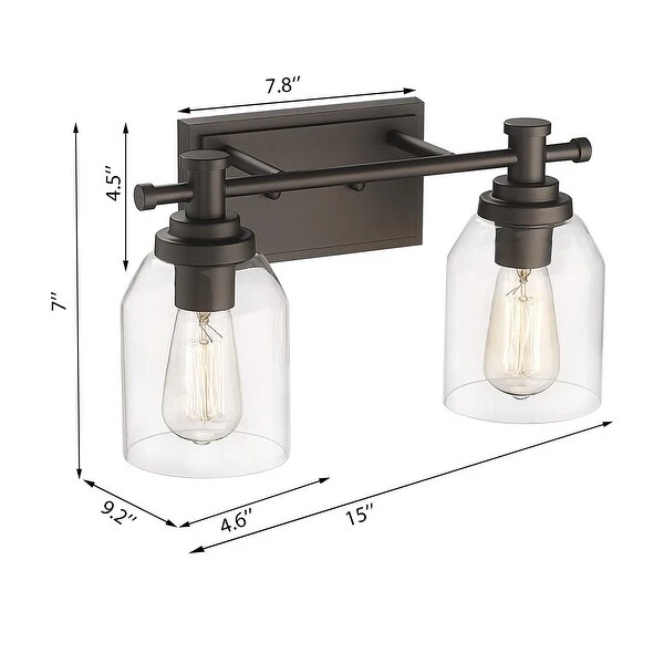 2-Light Bathroom Vanity Light, Farmhouse Bathroom Wall Sconce with Clear Glass Shade