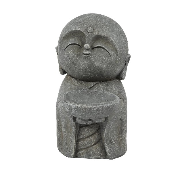 Gray Mgo Little Buddha Monk And Bowl Garden Statue