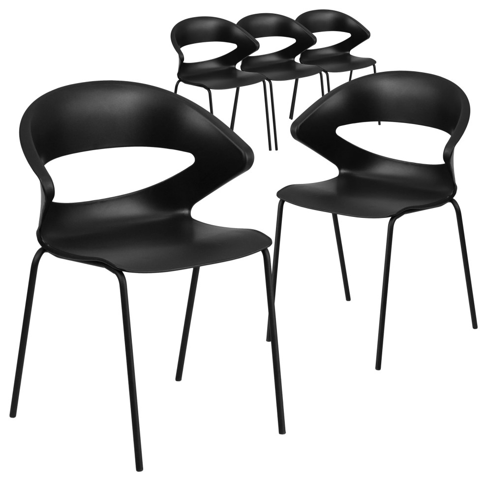 5 Pack Multipurpose Stack Chair  Black Plastic Seat With Unique Curved Open Back   Contemporary   Dining Chairs   by Decorn  Houzz