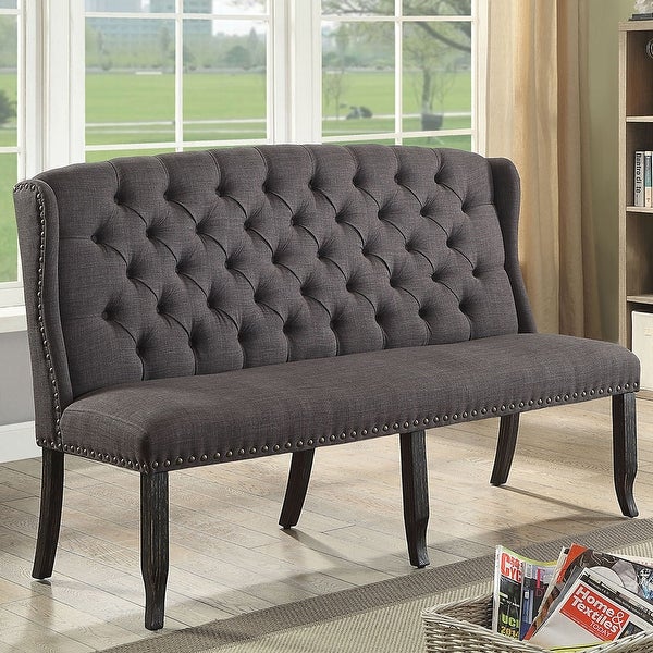 Furniture of America Tays Linen Tufted Fabric Wingback Loveseat Bench