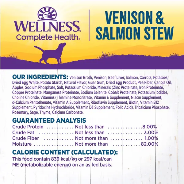 Wellness 12.5 oz Venison and Salmon Stew Thick and Chunky Natural Grain Free Canned Dog Food