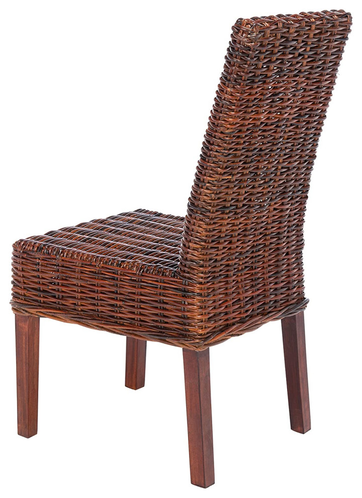 Set of 2 Armless Dining Chair  Woven Design With Wooden Legs   Tropical   Dining Chairs   by Declusia  Houzz