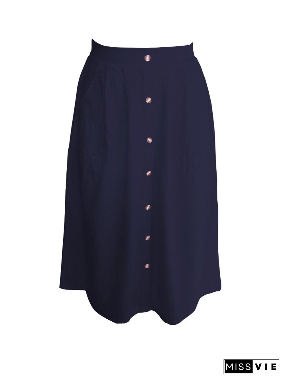 A-Lined Buttons Knee Length Midi Skirt With Pockets