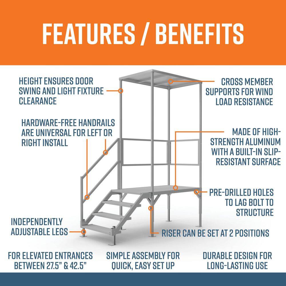 EZ-ACCESS FORTRESS 27.5 in. to 42.5 in. H OSHA Compliant Aluminum 4-Riser Stair System with Platform and Canopy FORC2742