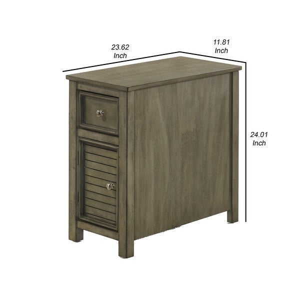 Dane 24 Inch Side End Table， Shutter Style Door Cabinet， Warm Gray Finish