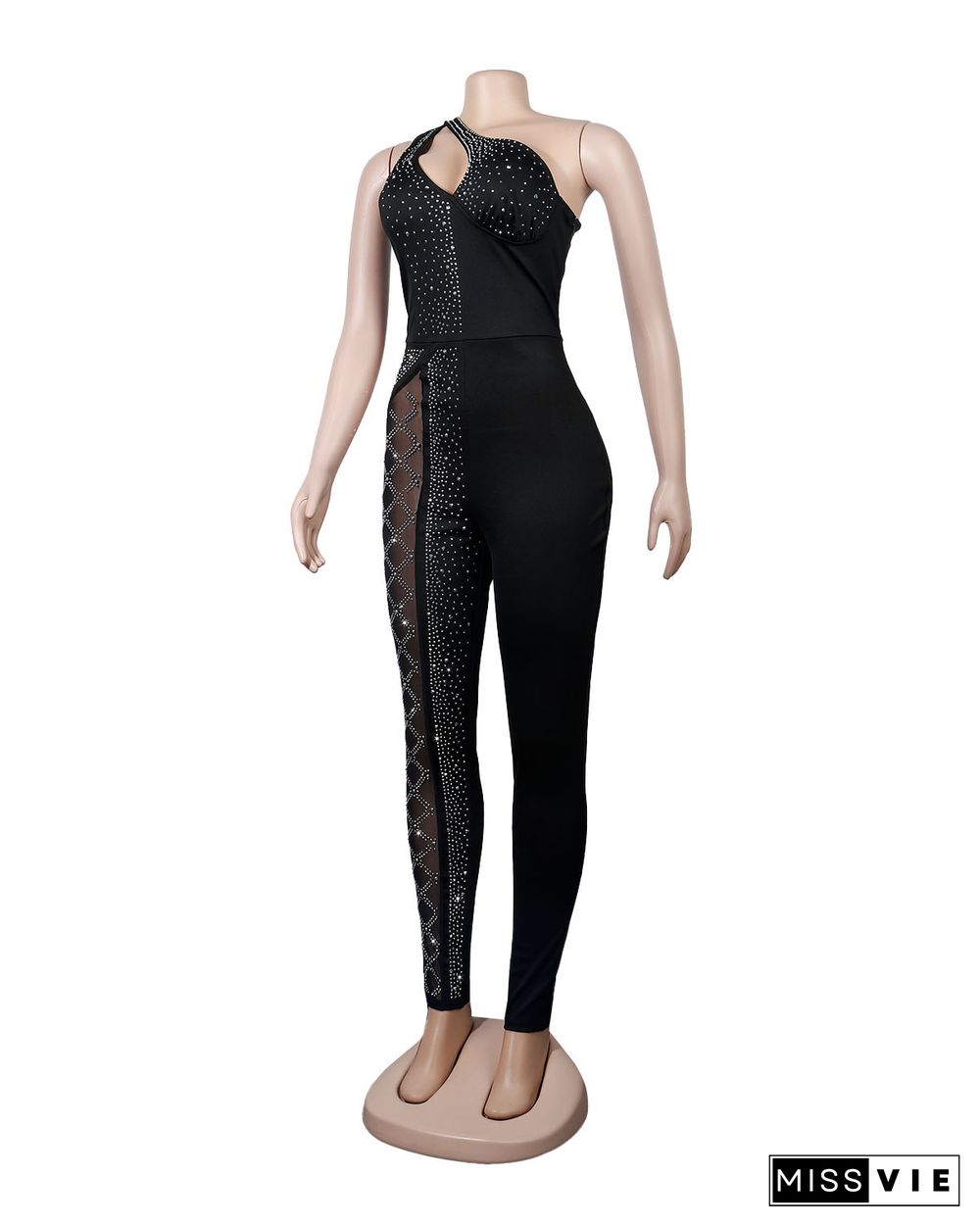 Hot Drilling One Shoulder Skinny Nightclub Jumpsuits