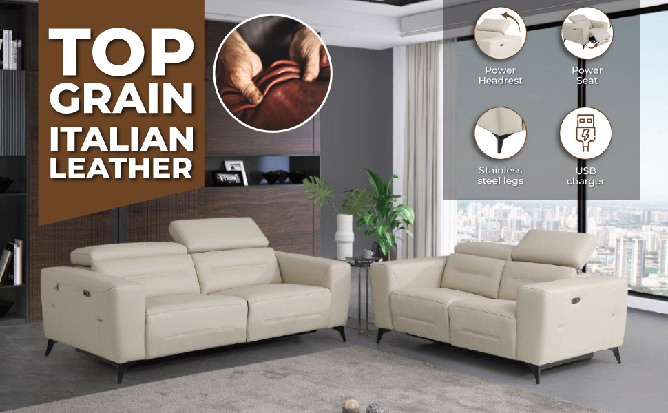 Arezzo Genuine Italian Leather Modern Sofa Set   Midcentury   Living Room Furniture Sets   by Luxuriant Furniture  Houzz