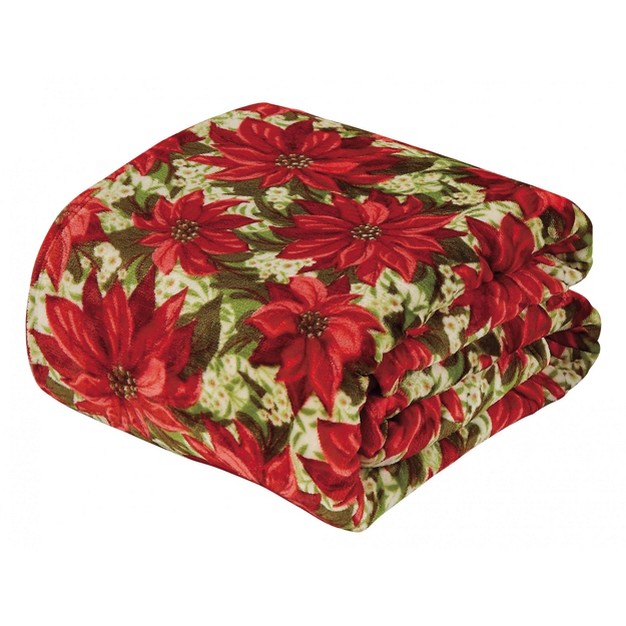 Kate Aurora Red Merry Christmas Poinsettia Ultra Soft amp Plush Throw Blanket 50 In W X 60 In L