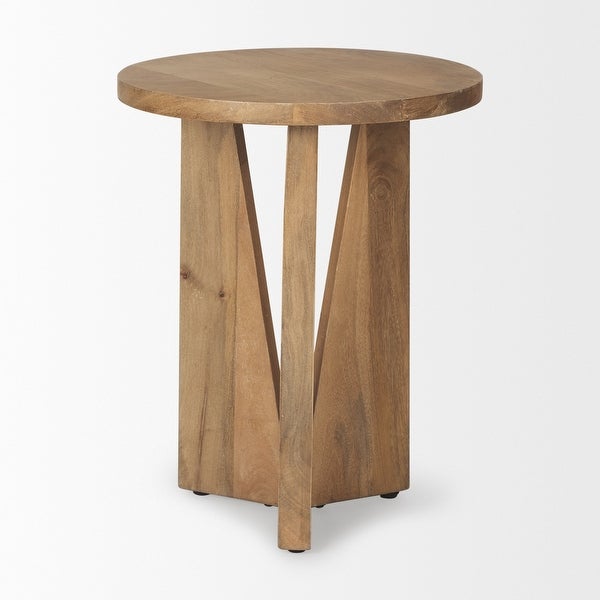 Mattius Light Brown Solid Wood Round Accent Table