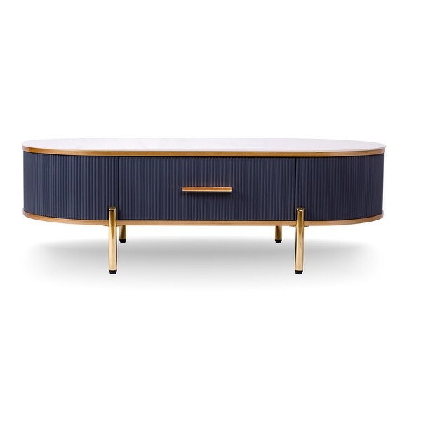 Modern White/Dark Gray Coffee Table Sintered Stone Top With Drawer and Gold Metal Legs