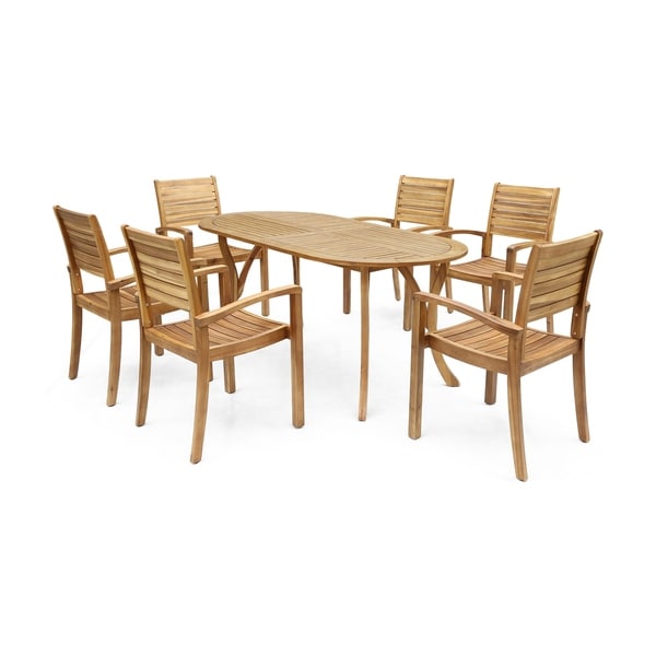 Holloway Outdoor 6Seater Oval Acacia Wood Dining Set by Christopher Knight Home