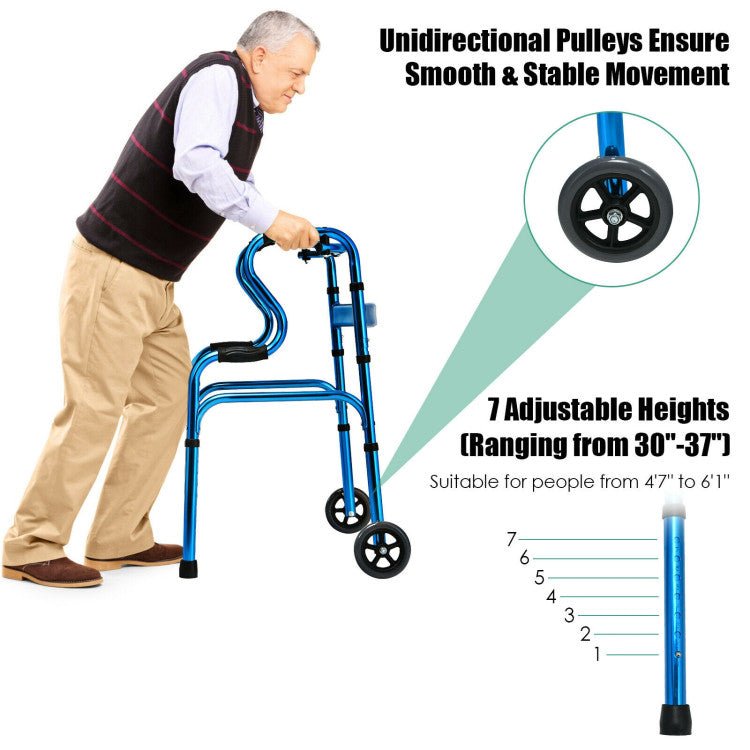 Best 2023 Heavy-Duty Adjustable Folding Walker W/ Wheels and Armrests