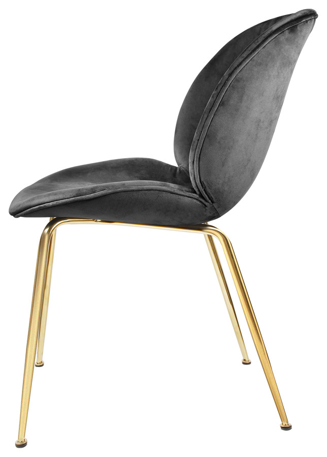 Dark Gray Velvet Shell Dining Chairs With Gold Legs  Set of 2   Midcentury   Dining Chairs   by specialty imports  Houzz