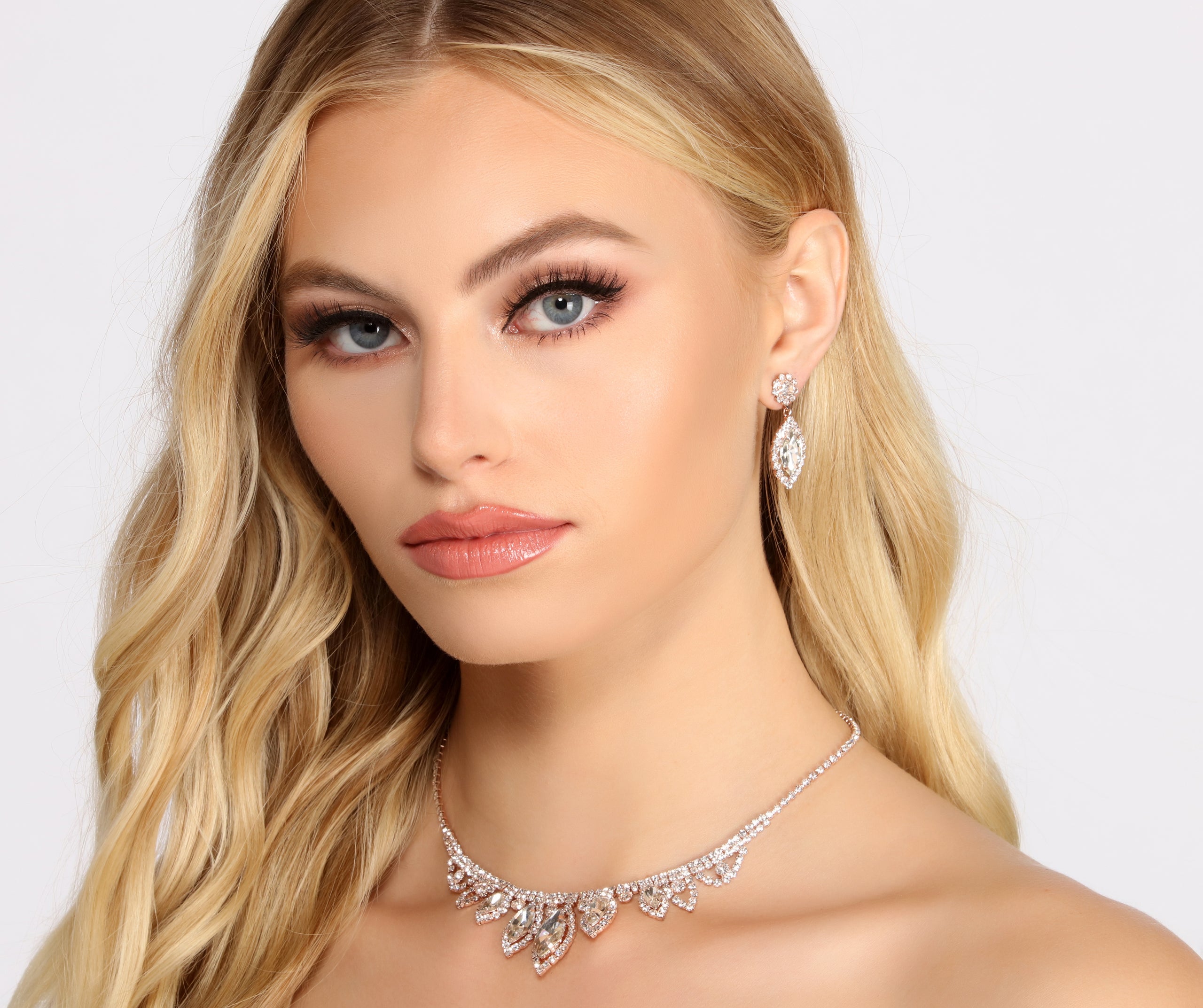 Always Elegant Rhinestone Collar Necklace + Earring Set