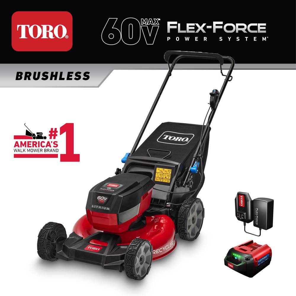 Toro 21in. Recycler SmartStow 60-Volt Lithium-Ion Brushless Cordless Battery Walk Behind Push Mower - 4.0 Ah Battery Charger 21323