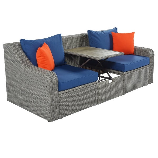 3-Piece All-Weather Wicker Patio Furniture Sofa Set with High-Density Sponge Cushions， Lift Top Coffee Table for Balcony， Garden - Overstock - 37507344