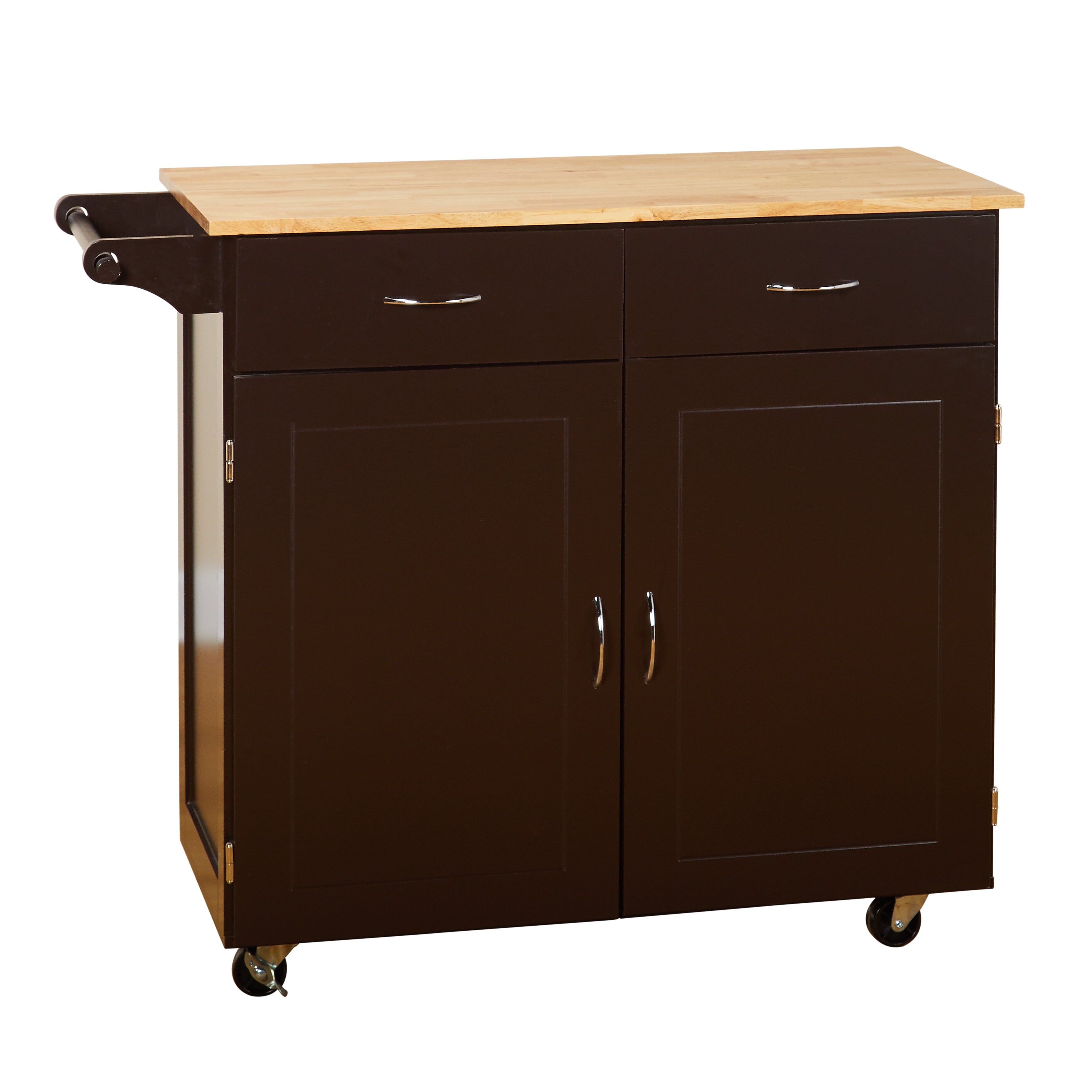 TMS Large Kitchen Cart with Rubber wood Top， Espresso