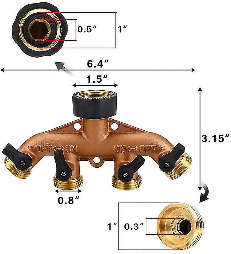 Pieces 3/4 Inch Brass 4 Pipe Hose Separator Nozzle Switch Tap Connectors Tap Separator Tap Adapter Hose Connectors For Garden Irrigation