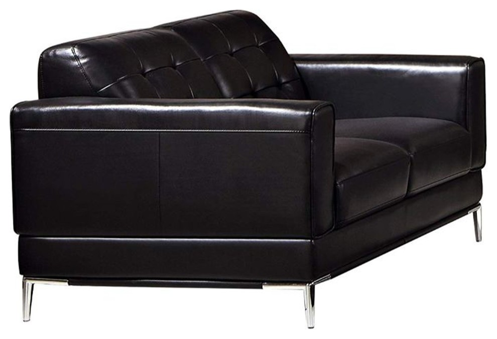 Faux Leather Wooden Loveseat With Square Quilt Tuft Pattern On Backrest  Black   Contemporary   Loveseats   by VirVentures  Houzz