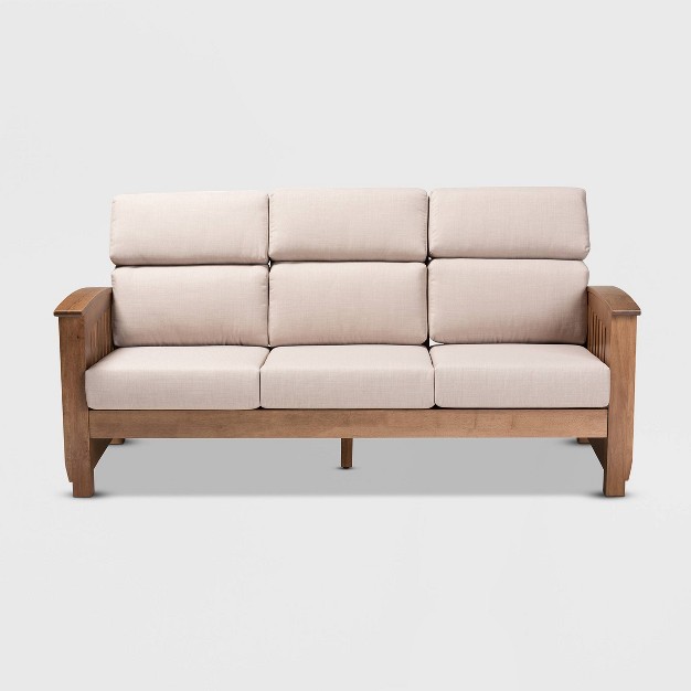 Charlotte Fabric Upholstered Wood 3 Seater Sofa Taupe brown Baxton Studio