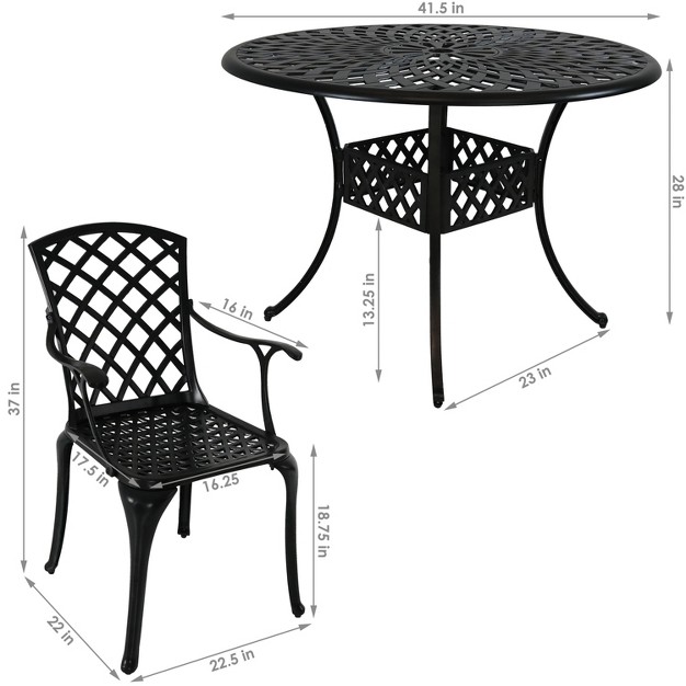 Sunnydaze Outdoor Crossweave Design Black Cast Aluminum Round Patio Dining Furniture Set With Table And Chairs 5pc