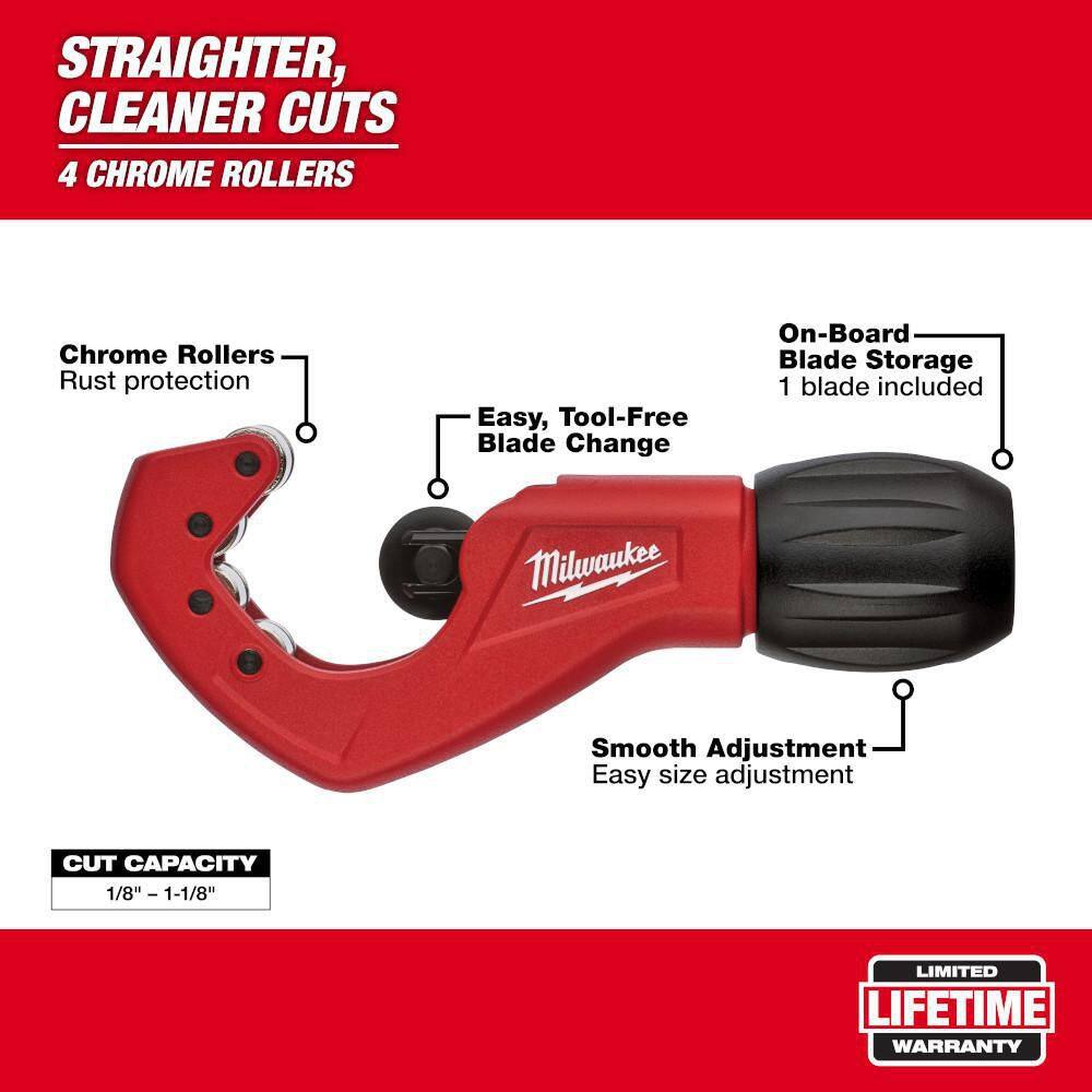 MW 1 in. Constant Swing Copper Tubing Cutter with 2 Pack Replacement Cutter Wheels 48-22-4259-48-22-4256