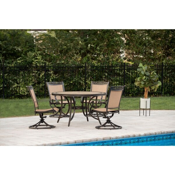 Hanover Fontana 5piece Outdoor Dining Set with Swivel Rockers