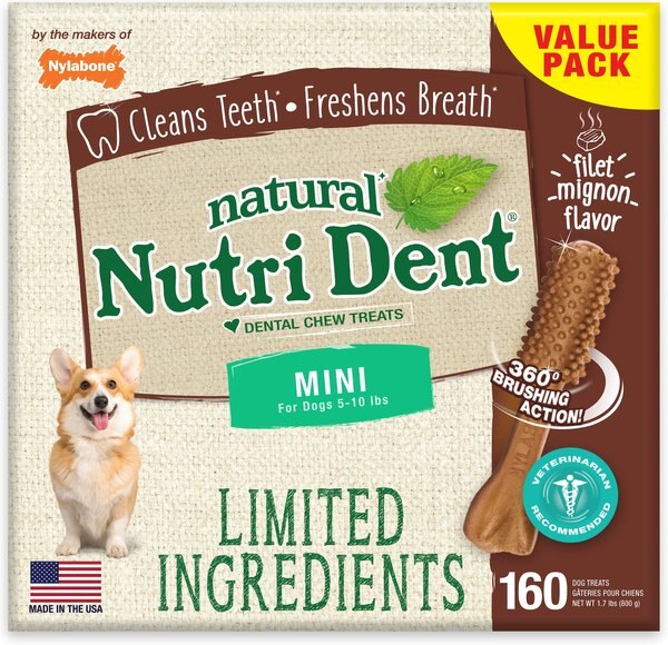 Nylabone Nutri Dent Mini Limited Ingredients Filet Mignon Natural Dental Dog Treats