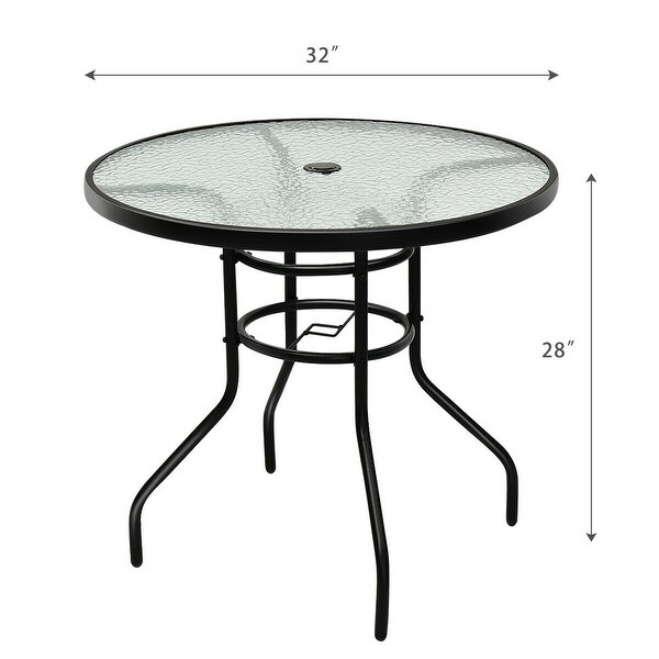 Costway 32'' Patio Round Table Tempered Glass Steel Frame Outdoor Pool