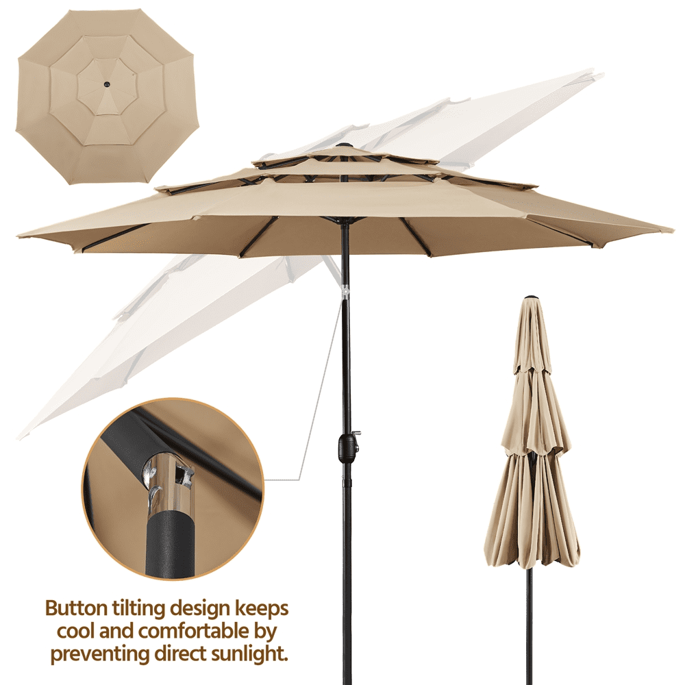 SMILE MART 10ft Patio Umbrella with 8 Sturdy Ribs for Outdoor, Tan