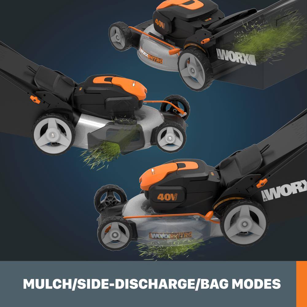 Worx WG751.3 Power Share Nitro 40V Cordless 20in. 4Ah Push Mower w/Mulching /Side Discharge， Brushless (Batteries and Charger Included)