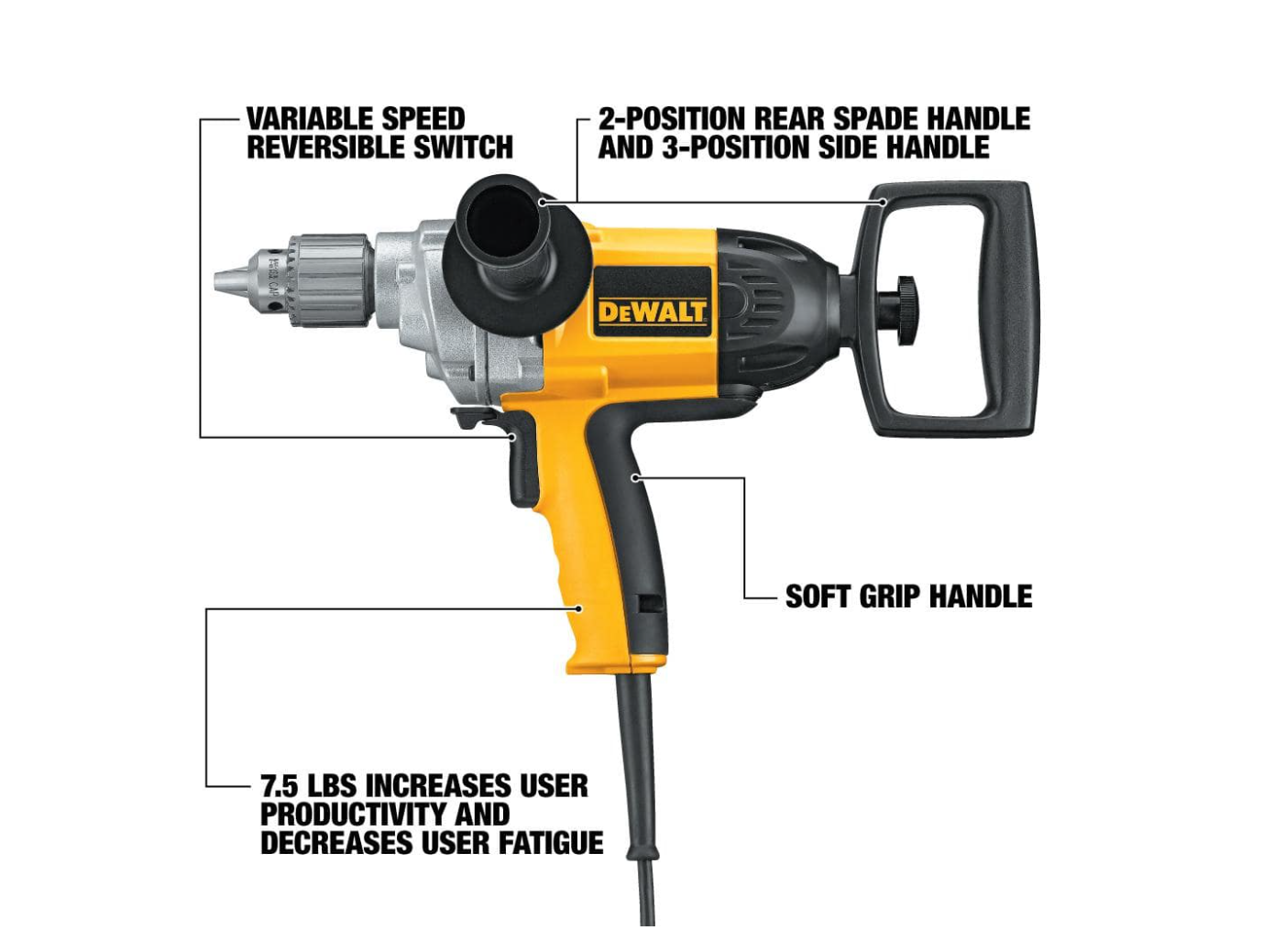 DEWALT DW130V 9 Amp 1/2 in. Spade Handle Drill Concrete Mud Mixer