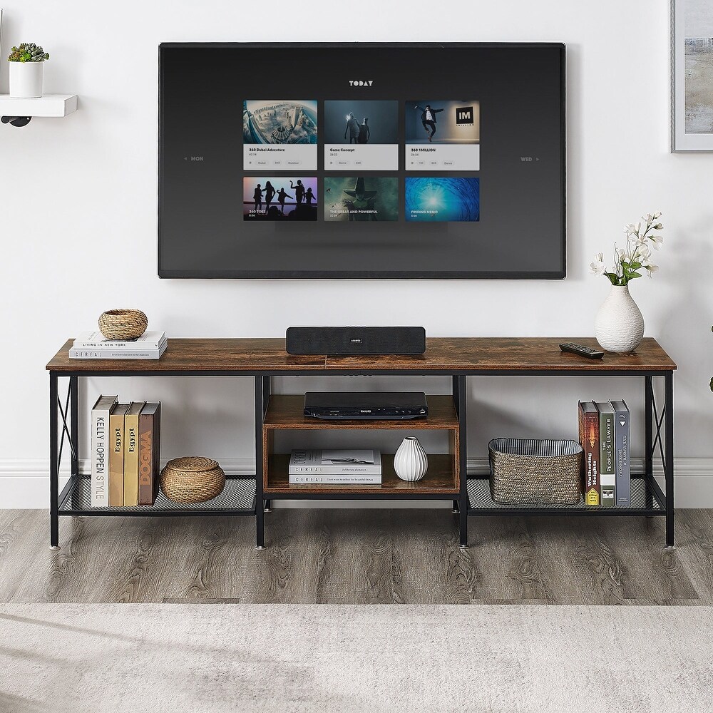 VECELO Large TV Console and TV Cabinet Industrial Entertainment Center for TVs up to 77  TV Stand