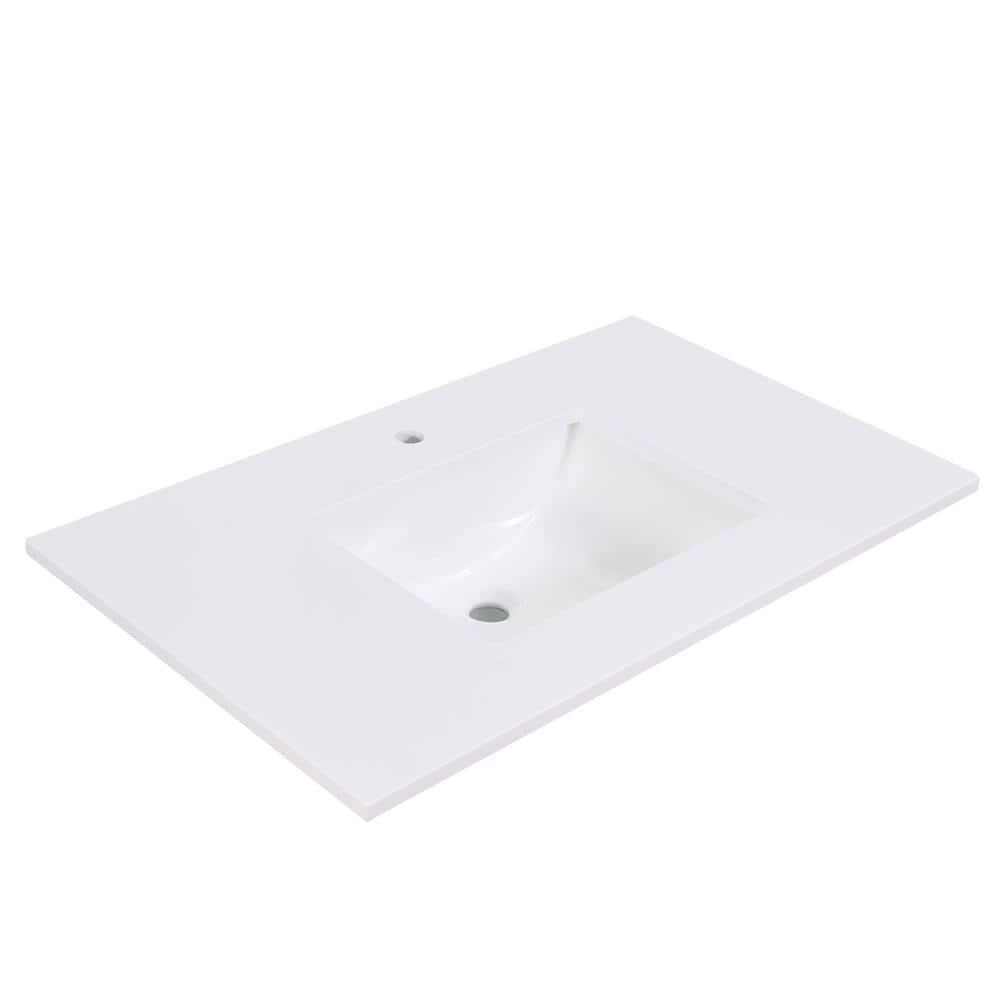 Altair 37 in W x 22 in D Engineered Composite Stone Vanity Top in White with White Single Basin