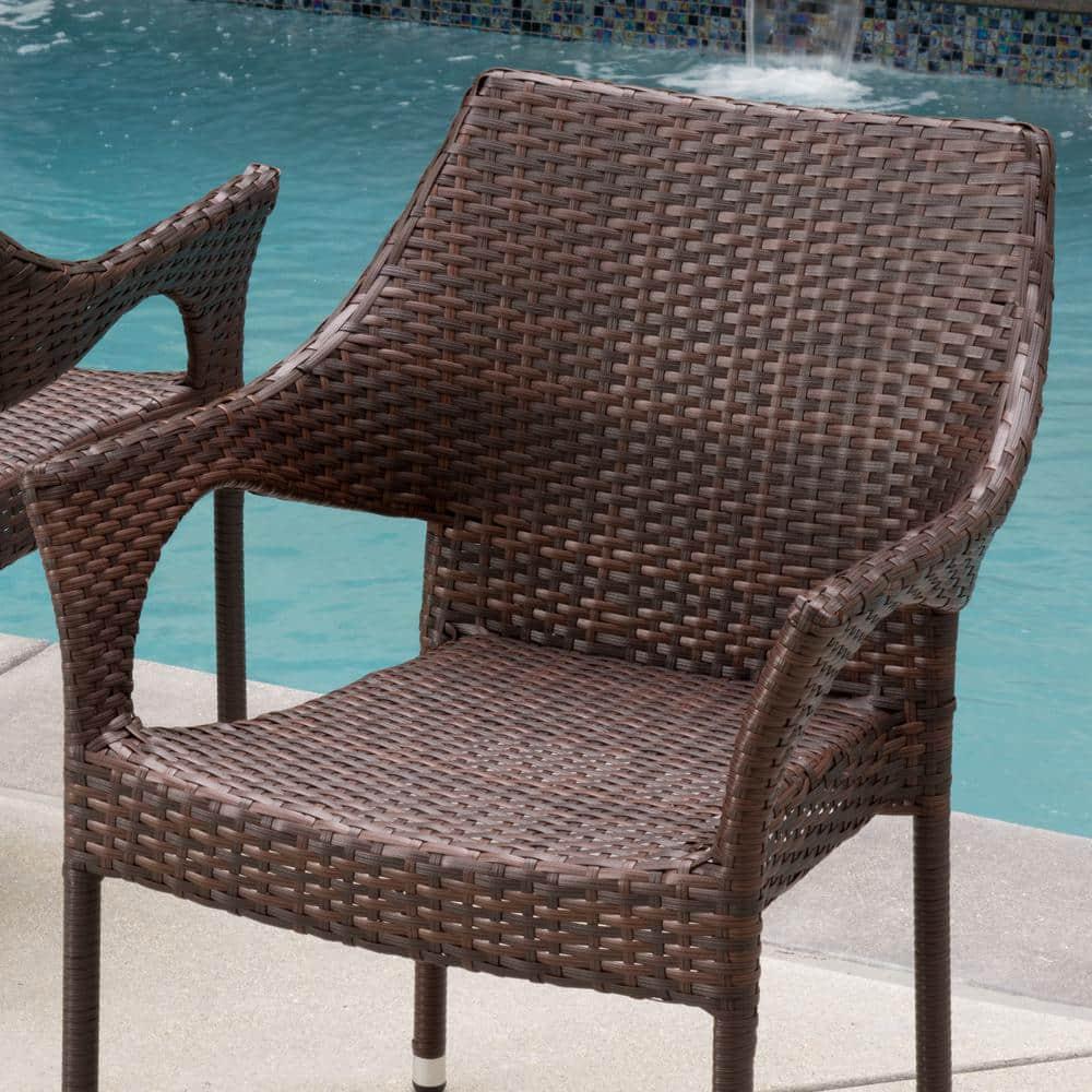 Noble House Cliff Multi Brown Faux Rattan Outdoor Dining Chairs