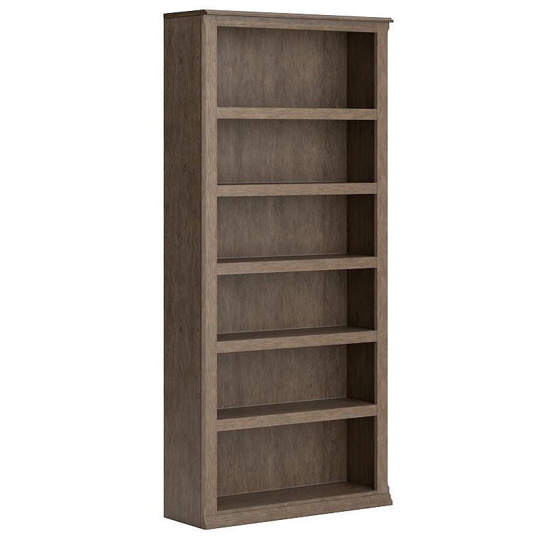 75 Inch Freestanding Bookcase， Adjustable Shelves， Wire Brushed Light Brown