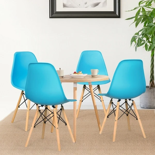 Gymax Set of 4 Mid Century Modern DSW Dining Side Chair Wood Legs Blue - 18'' x 19'' x 33'' (W x D x H)