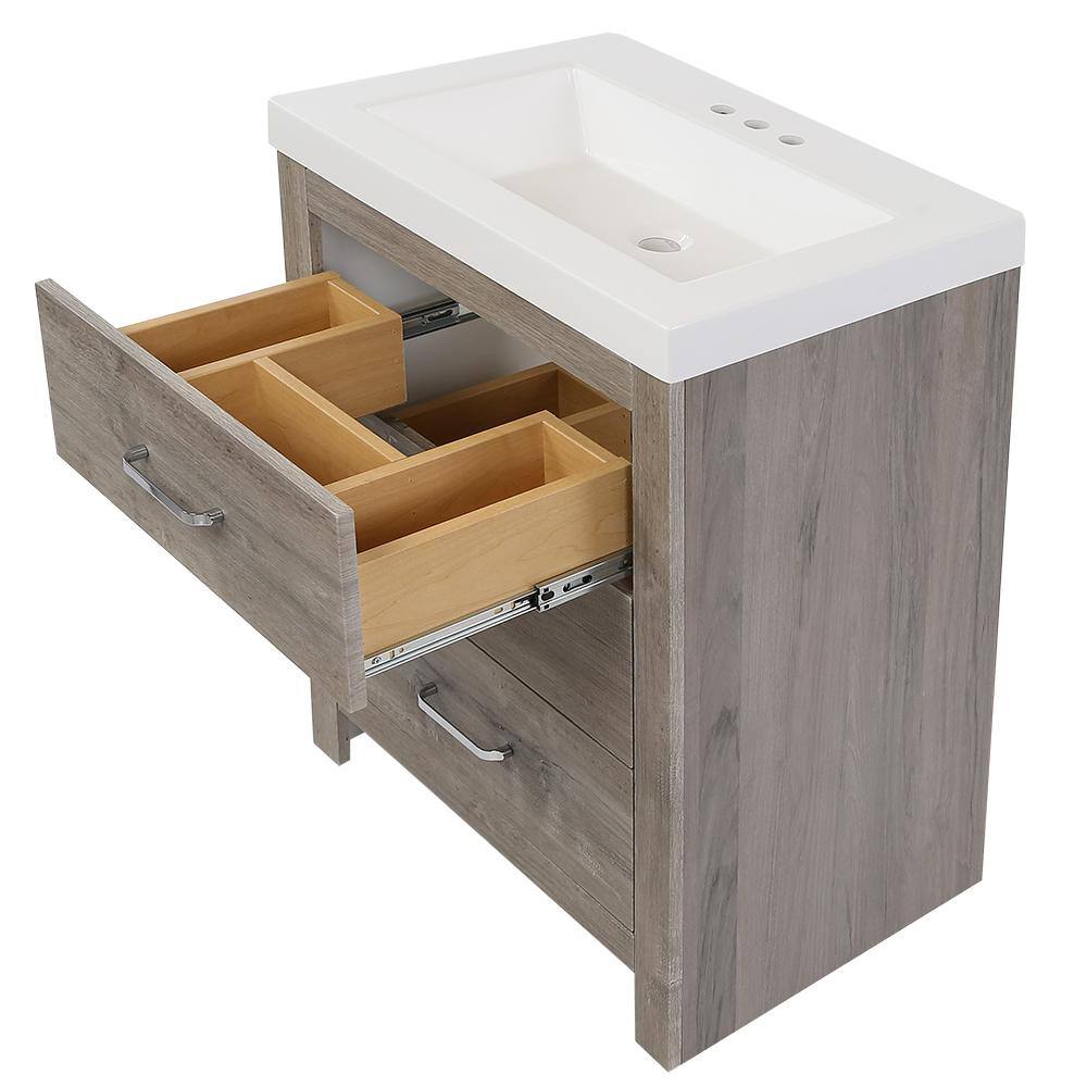 Glacier Bay Woodbrook 24 in. W Bath Vanity in White Washed Oak with Cultured Marble Vanity Top in White with White Sink WB24P2-WO